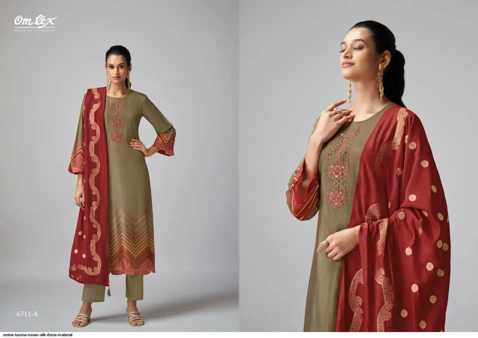 Taruna By Omtex Tusser Silk Printed Dress Material Wholesale Market In Surat